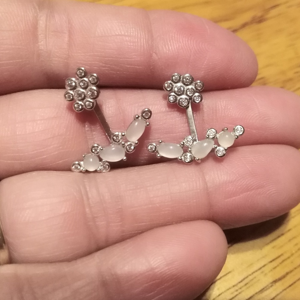 Moonstone flower stud sterling silver earrings